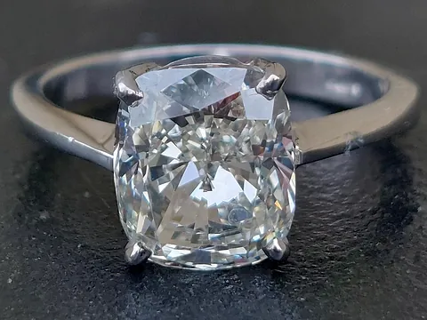 Certified 3.7 carat cushion cut diamond solitaire ring